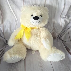 Animal Adventure Cream White Teddy Bear Plush Toy Yellow Bow Sitting 18 Inch 16